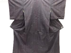 アンティーク　縞に絣柄織り出し手織り紬着物